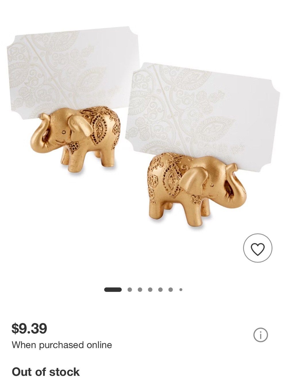 Kate Aspen Gold Lucky Elephant Place Card Holders - Set of 6 x 3